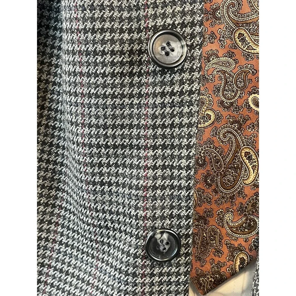 VTG Stafford 44S Gray Houndstooth Check Wool‎ Blend Tweed 2 Roll 1 Sport Coat